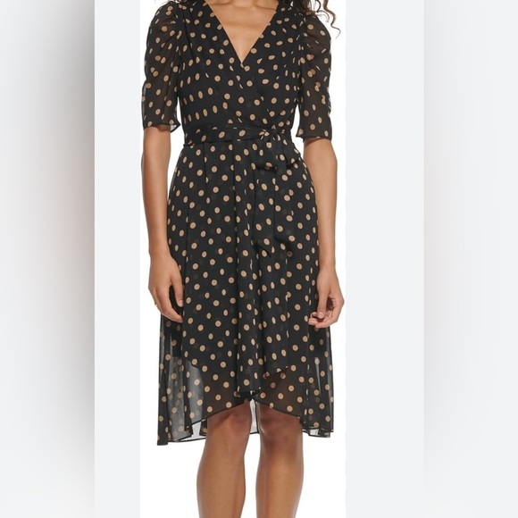 Tacera Black Midi Dress with Tan Dots - Picture 3 of 6